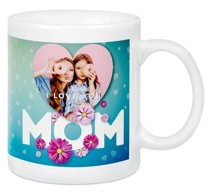 Fototasse mit Herzmotiv und der Aufschrift „I love you Mom“